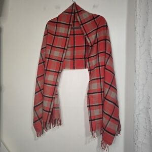 J.Crew 100% Wool Red Black Beige Plaid Scarf checkered